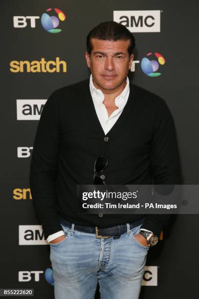 Tamer Hassan attends the gold carpet premiere of Snatch, a new television show based on the Guy Ritchie movie of the same name, at the BT Tower in...