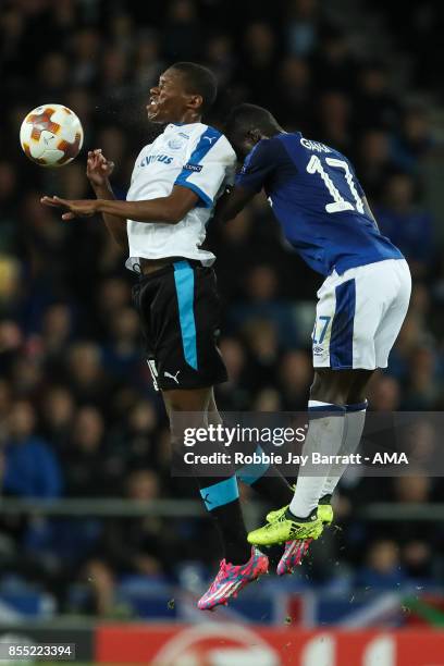 Alef Dos Santos Saldanha of Apollon Limassol and Idrissa Gueye of Everton during the UEFA Europa League group E match between Everton FC and Apollon...