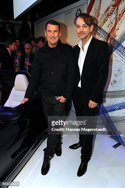 Designer Michael Michalsky and Adrian van Hooydonk attend the BMW presentation of the new Z4 Roadster at the BMW Pavillon on March 19, 2009 in...