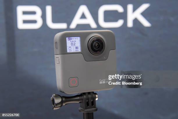 The GoPro Inc. Fusion 360 camera is displayed during an event in San Francisco, California, U.S., on Thursday, Sept. 28, 2017. GoPro unveiled the...