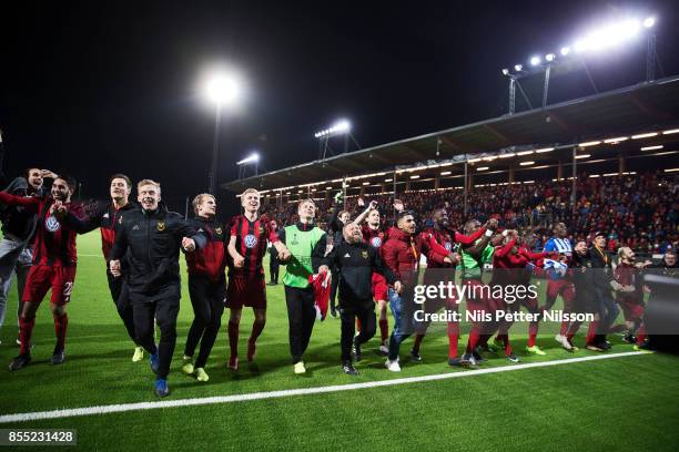 Players of Ostersunds FK celebrates after the victory during the UEFA Europa League group J match between Ostersunds FK and Hertha BSC at Jamtkraft...