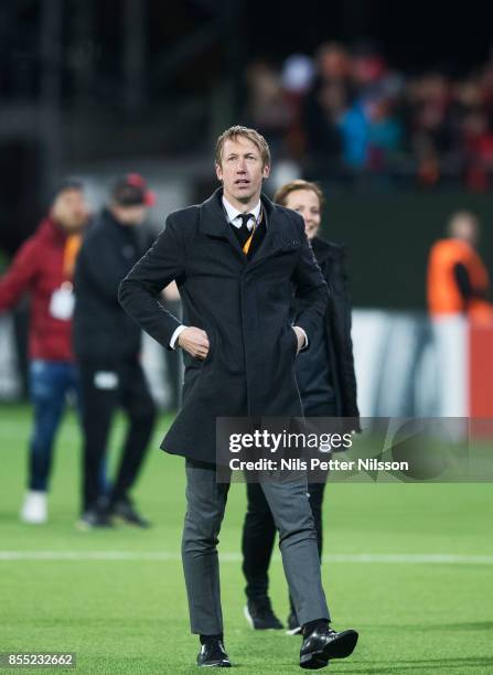 Graham Potter, head coach of Ostersunds FK during the UEFA Europa League group J match between Ostersunds FK and Hertha BSC at Jamtkraft Arena on...