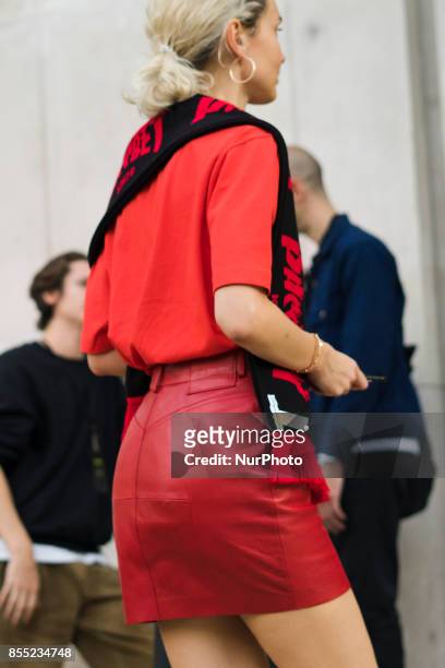 Olga Karput is seen attending AALTO during Paris Fashion Week wearing AALTO, vintage on September 27, 2017 in Paris, France.