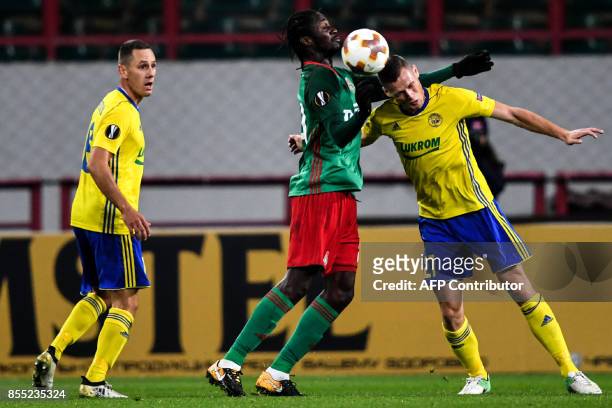 Lokomotiv Moscow's forward from Portugal Eder and FC Fastav Zlín's defender from Czech Republic Ondrej Baco vie for the ball during the UEFA Europa...