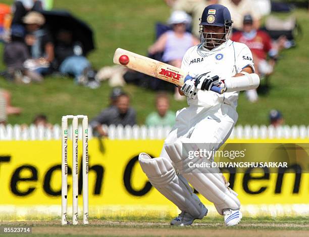 Indian cricketer Sachin Tendulkar plays a shot, during the third day of the first Test match between India and New Zealand at the Seddon Park Stadium...
