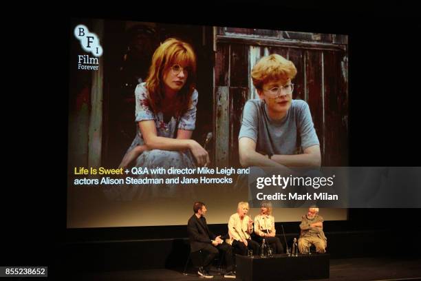 Alison Steadman, Jane Horrocks and Mike Leigh attend the 'Life Is Sweet' Blu-ray/ DVD launch and Q&A at BFI Southbank on September 28, 2017 in...