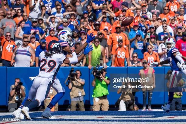 Andre Holmes of the Buffalo Bills catches a touchdown reception during the first half against the Denver Broncos on September 24, 2017 at New Era...