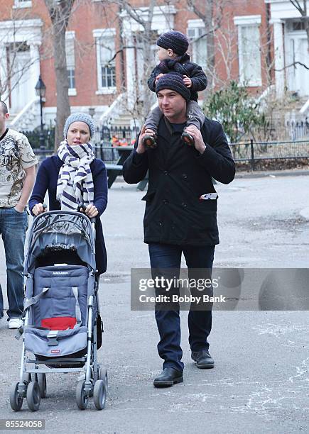 Naomi Watts, Liev Schreiber and son Alexander Schreiber sighting on the streets of Manhattan on March 19, 2009 in New York City.