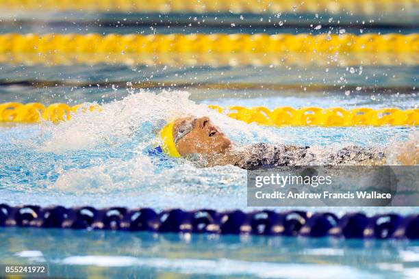 Melissa Roberts of Australia competes in a Women's 50 LC Metre backstroke ISC heat during swimming preliminaries at the Invictus Games in Toronto,...