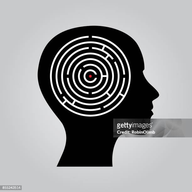female head profile maze - alzheimers brain stock illustrations