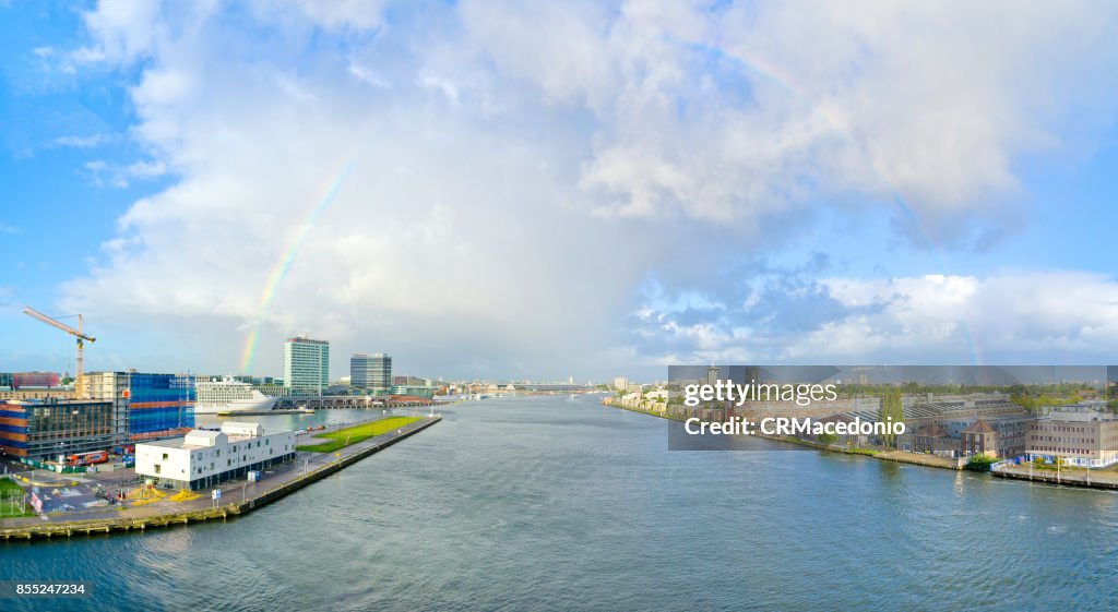 Rainbow over the city of Amsterdam.