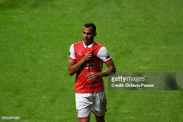 Fransergio of Sporting Braga celebrates after scores the second goal during the UEFA Europa League group C match between Sporting Braga and Istanbul...