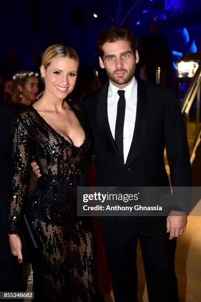 Michelle Hunziker and Tomaso Trussardi attend the cocktail for the inaugural "Monte-Carlo Gala for the Global Ocean" honoring Leonardo DiCaprio at...