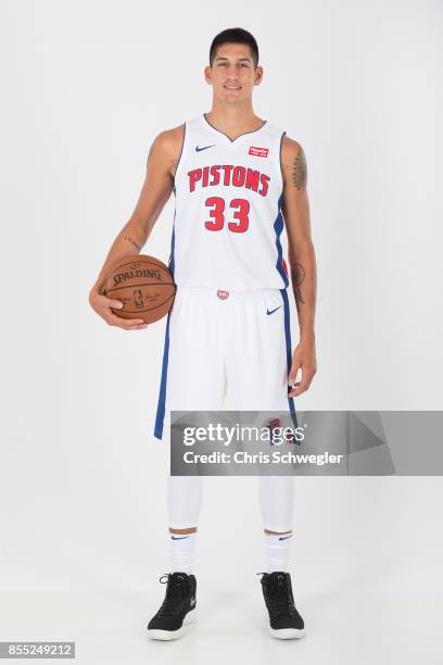 Derek Willis of the Detroit Pistons poses for a portrait during Media Day on September 25, 2017 at the Little Caesars Arena, Detroit, MI. NOTE TO...