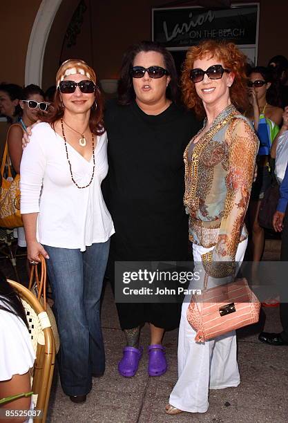 Gloria Estefan Kathy Griffin and Rosie O'Donnell are sighted filming scenes for "Life On The D List" at Larios on March 19, 2009 in Miami Beach,...