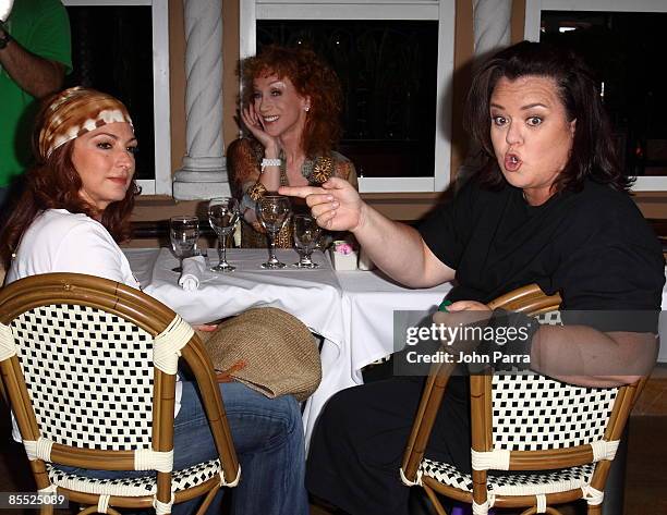 Gloria Estefan, Kathy Griffin and Rosie O'Donnell are sighted filming scenes for "Life On The D List" at Larios on March 19, 2009 in Miami Beach,...