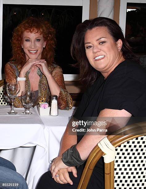 Kathy Griffin and Rosie O'Donnell are sighted filming scenes for "Life On The D List" at Larios on March 19, 2009 in Miami Beach, Florida.