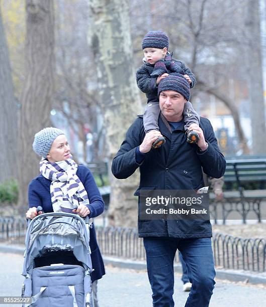 Naomi Watts, Liev Schreiber and son Alexander Schreiber sighting on the streets of Manhattan on March 19, 2009 in New York City.
