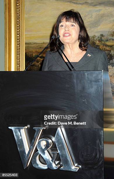 Barbara Follett speaks at the launch party for the opening of the new Theatre and Performance galleries at the Victoria & Albert Museum on March 16,...