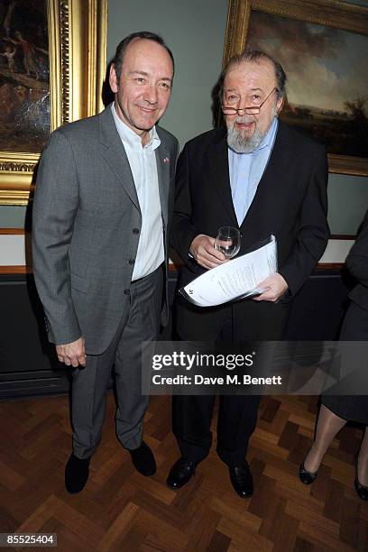 Kevin Spacey and Sir Peter Hall attend the launch party for the opening of the new Theatre and Performance galleries at the Victoria & Albert Museum...