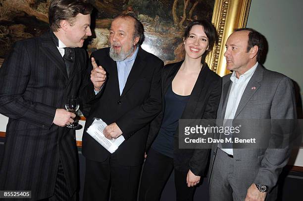 Sam West, Sir Peter Hall, Rebecca Hall and Kevin Spacey attend the launch party for the opening of the new Theatre and Performance galleries at the...