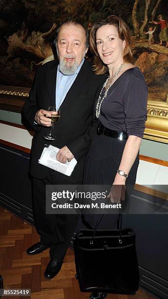 Sir Peter Hall and Lady Nicola Hall attend the launch party for the opening of the new Theatre and Performance galleries at the Victoria & Albert...