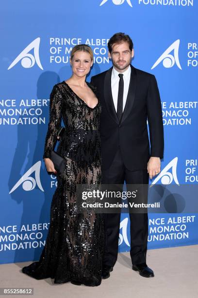 Michelle Hunziker and Tomaso Trussardi attend the inaugural "Monte-Carlo Gala for the Global Ocean" honoring Leonardo DiCaprio at the Monaco Garnier...