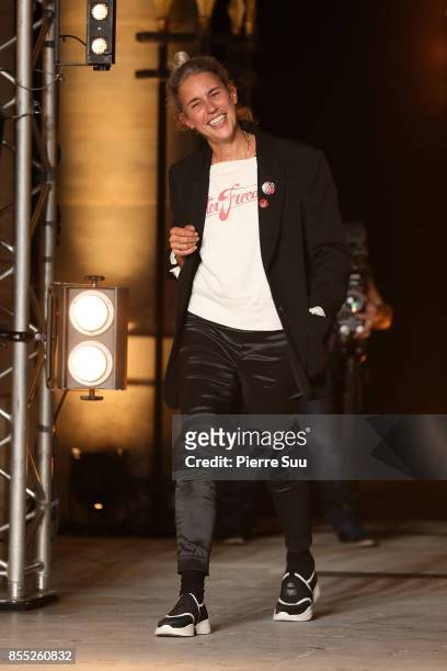 Isabel Marant is seen on the runway during the Isabel Marant show as part of the Paris Fashion Week Womenswear Spring/Summer 2018 on September 28,...