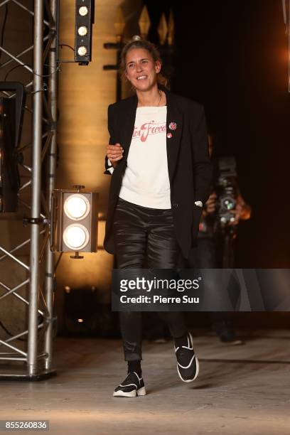 Isabel Marant is seen on the runway during the Isabel Marant show as part of the Paris Fashion Week Womenswear Spring/Summer 2018 on September 28,...