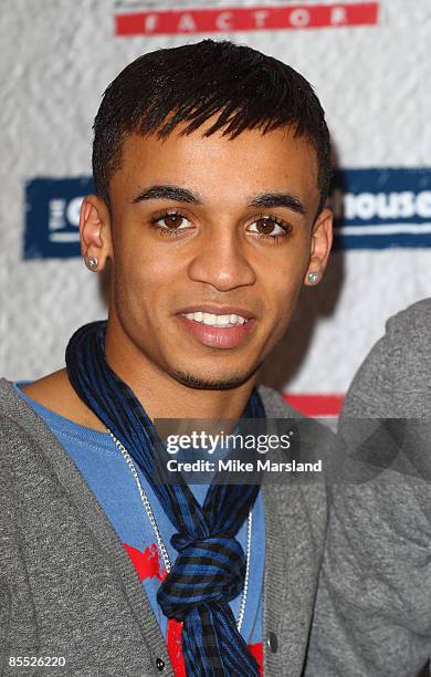 Aston Merrygold of JLS performs at a secret X Factor gig at the Carphone Warehouse, Oxford St December 1, 2008 in London, England.