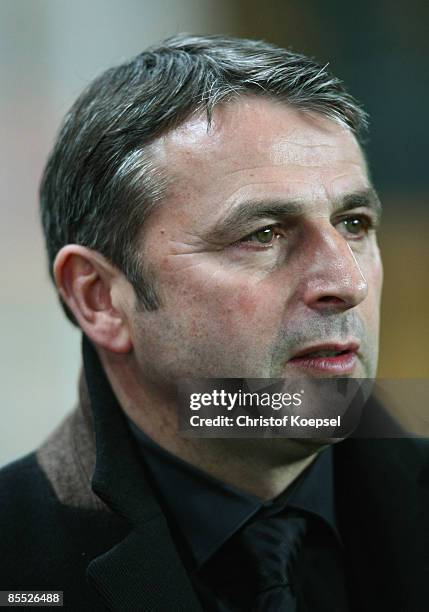 Manager Klaus Allofs of Werder Bremen is seen prior to the UEFA Cup Round of 16 second leg match between AS St Etienne and SV Werder Bremen at the...