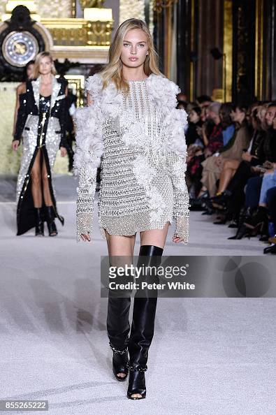 Romee Strijd walks the runway during the Balmain show as part of the ...