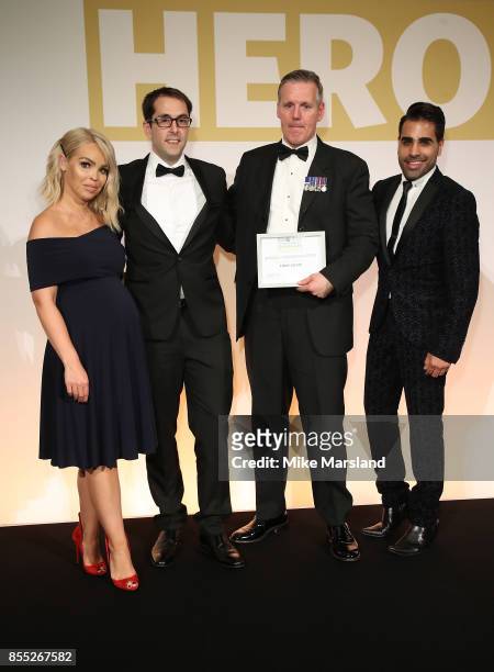 Katie Piper, Gareth Patrickson, Managing Director of Laerdal UK and Dr Ranj present Tony Davis with his Special Commendation for his actions during...