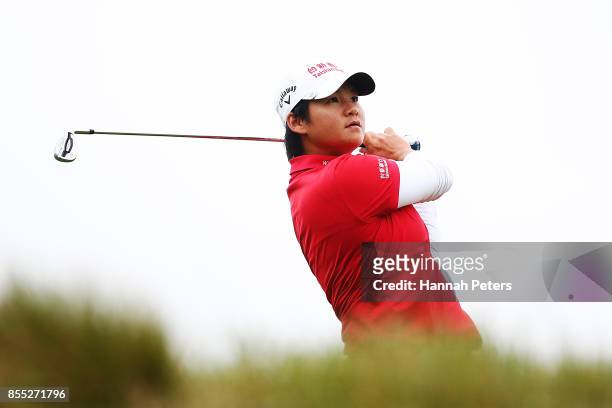 Yani Tseng of China tees off during day two of the New Zealand Women's Open at Windross Farm on September 29, 2017 in Auckland, New Zealand.