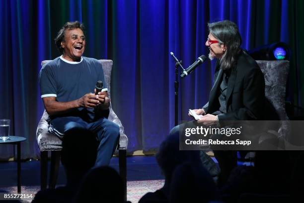 Johnny Mathis speaks with GRAMMY Museum Executive Director Scott Goldman at Celebrating The Great New American Songbook With Johnny Mathis And Clive...