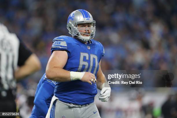 Graham Glasgow of the Detroit Lions during the game against the Atlanta Falcons at Ford Field on September 024, 2017 in Detroit, Michigan.