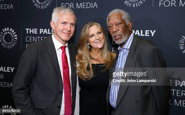 Executive producers, James Younger, Lori McCreary and Morgan Freeman attend The Paley Center presents "The Story Of Us" with Morgan Freeman" at The...