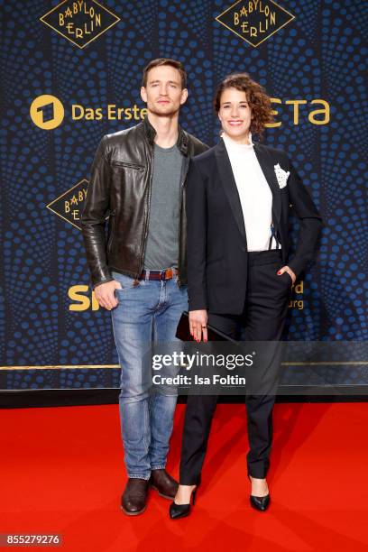 German actor August Wittgenstein and German actress Anna Schaefer attend the 'Babylon Berlin' Premiere at Berlin Ensemble on September 28, 2017 in...