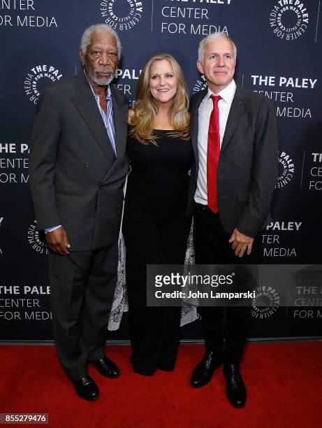 Executive producers, Morgan Freeman, Lori McCreary and James Younger attend The Paley Center presents "The Story Of Us" with Morgan Freeman" at The...