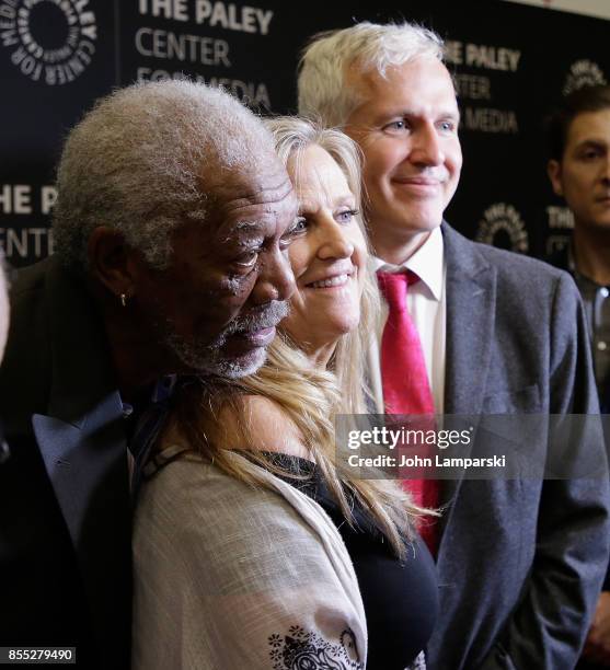 Executive producers, Morgan Freeman, Lori McCreary and James Younger attend The Paley Center presents "The Story Of Us" with Morgan Freeman" at The...