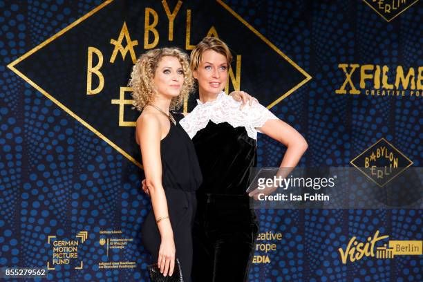 German presenter Aline von Drateln and German presenter Jessy Wellmer attend the 'Babylon Berlin' Premiere at Berlin Ensemble on September 28, 2017...