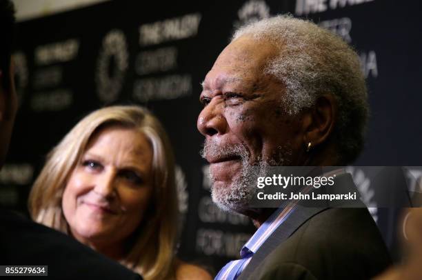 Executive producers, Morgan Freeman and Lori McCreary a attend The Paley Center presents "The Story Of Us" with Morgan Freeman" at The Paley Center...