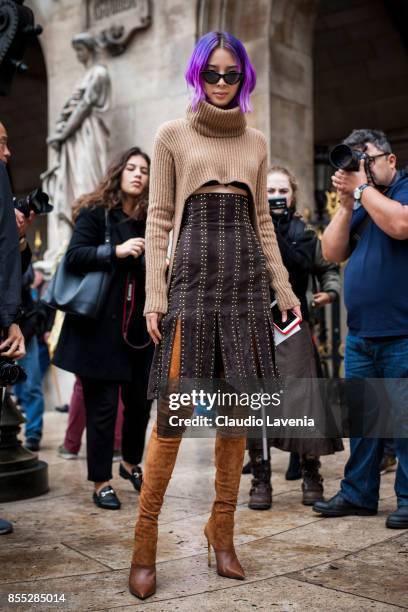 Irene Kim is seen before the Balmain fashion show during Paris Fashion week Womenswear SS18 on September 28, 2017 in Paris, France.