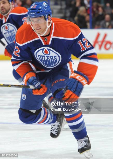 Rob Klinkhammer of the Edmonton Oilers plays in a game against the New York Islanders at Rexall Place on January 4, 2015 in Edmonton, Alberta, Canada.