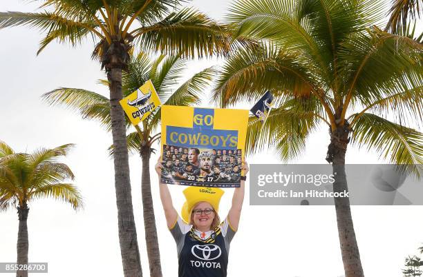 Cowboy fan Dallas Larsen show's her support on the Strand on September 29, 2017 in Townsville, Australia. The North Queensland Cowboys will play the...