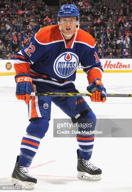 Rob Klinkhammer of the Edmonton Oilers plays in a game against the New York Islanders at Rexall Place on January 4, 2015 in Edmonton, Alberta, Canada.