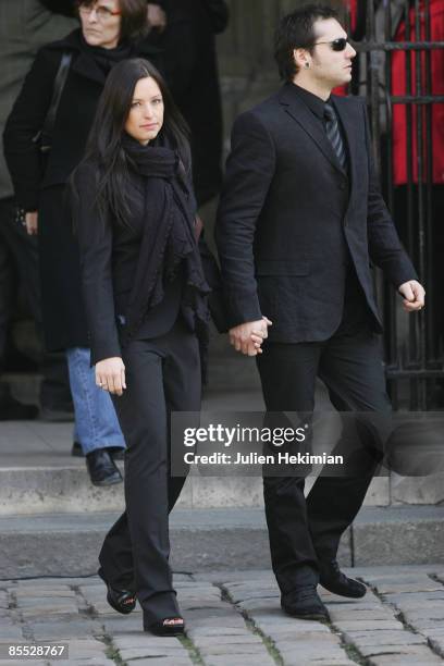 Natasha St-Pier and her husband attend singer Alain Bashung's Funeral on March 20, 2009 in Paris, France.