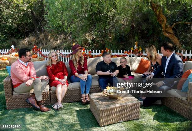 Lawrence Zarian, Maria Provenzano, Paige Hemmis, Bill Klein, Dr. Jen Arnold, Debbie Matenopoulos and Mark Steines talk on the set of Hallmark's 'Home...