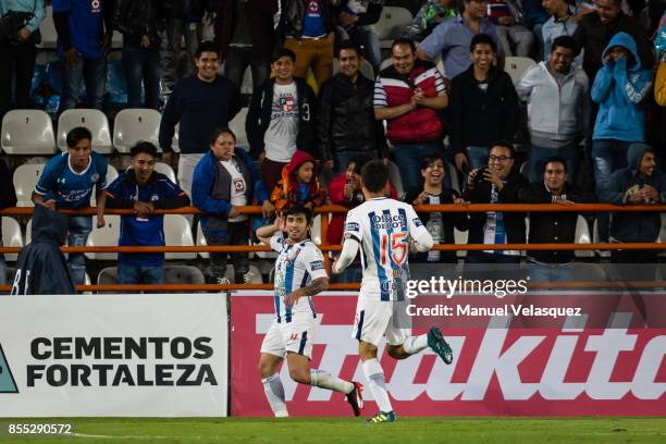 Edson Puch of Pachuca celebrates after scoring the first goal of his team during the 11th round match between Pachuca and Cruz Azul as part of the...