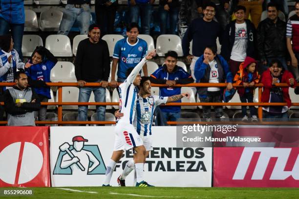 Edson Puch of Pachuca celebrates after scoring the first goal of his team during the 11th round match between Pachuca and Cruz Azul as part of the...